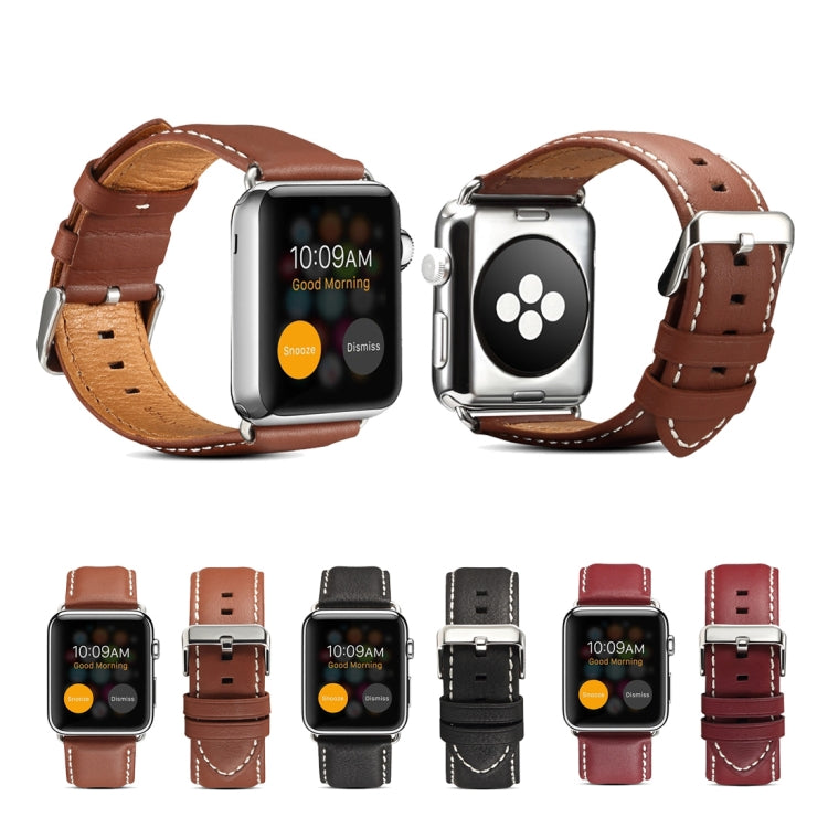 For Apple Watch Series 7 45mm / 6 & SE & 5 & 4 44mm / 3 & 2 & 1 42mm Environmental Protection Genuine Leather Watch Band Watch Band(Light Brown) by buy2fix