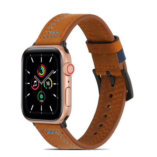 Sewing Matte Leather Watch Band for Apple Watch Ultra 49mm&Watch Ultra 2 49mm / Series 9&8&7 45mm / SE 3&SE 2&6&SE&5&4 44mm / 3&2&1 42mm(Brown) by buy2fix
