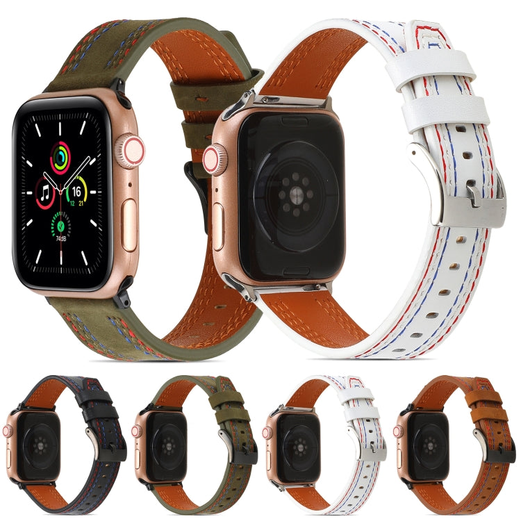 Sewing Matte Leather Watch Band for Apple Watch Series 9&8&7 41mm / SE 3&SE 2&6&SE&5&4 40mm / 3&2&1 38mm(Brown) by buy2fix