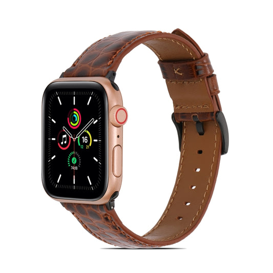 Crocodile Texture Leather Watch Band for Apple Watch Series 9&8&7 41mm / SE 3&SE 2&6&SE&5&4 40mm / 3&2&1 38mm(Brown) by buy2fix