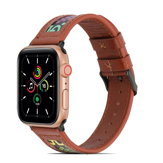 Genuine Leather + GD Knitting Watch Band for Apple Watch Series 9&8&7 41mm / SE 3&SE 2&6&SE&5&4 40mm / 3&2&1 38mm(Brown) by buy2fix