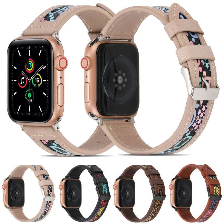 Genuine Leather + GD Knitting Watch Band for Apple Watch Series 9&8&7 41mm / SE 3&SE 2&6&SE&5&4 40mm / 3&2&1 38mm(Brown) by buy2fix