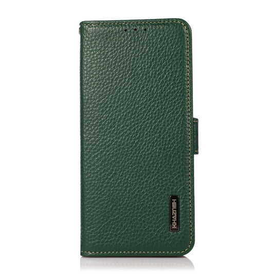 For Motorola Edge 20 Pro KHAZNEH Side-Magnetic Litchi Genuine Leather RFID Case(Green) - Motorola Cases by buy2fix | Online Shopping UK | buy2fix