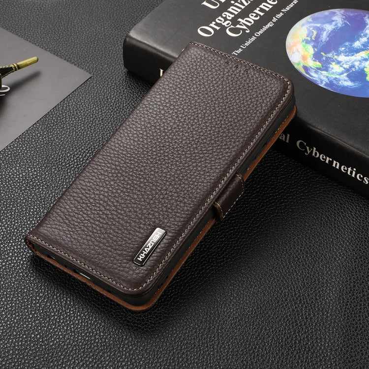 For Huawei nova 9 KHAZNEH Side-Magnetic Litchi Genuine Leather RFID Phone Case(Brown) - Huawei Cases by buy2fix | Online Shopping UK | buy2fix