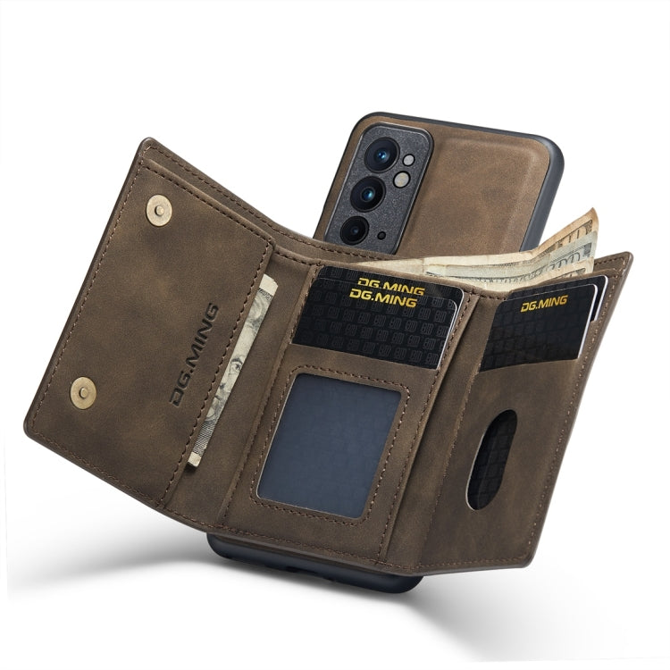 For OnePlus 9RT 5G DG.MING M1 Series 3-Fold Multi Card Wallet Back Cover Leather Phone Case(Coffee) by DG.MING