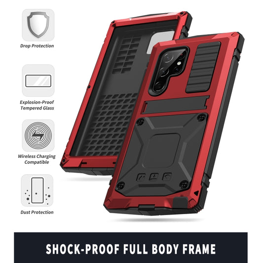 For Samsung Galaxy S22 Ultra 5G R-JUST Metal + Silicone Holder Phone Case(Red) by R-JUST