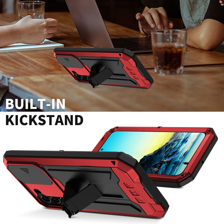 For Samsung Galaxy S22+ 5G R-JUST Sliding Camera Metal + Silicone Holder Phone Case(Red) by R-JUST