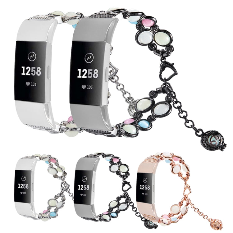 For Fitbit Charge 5 Agate Luminous Bead Steel Watch Band(Silver) by buy2fix