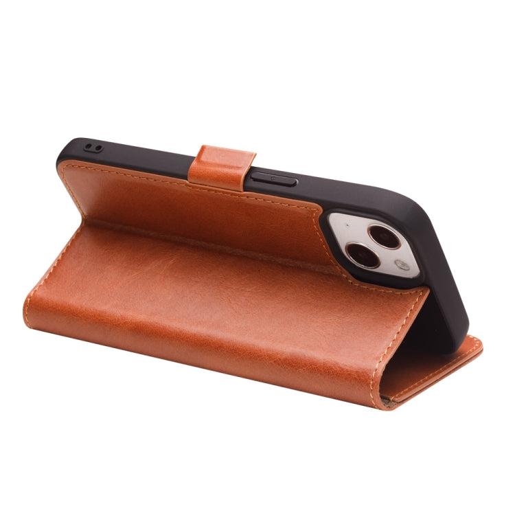 For iPhone 13 mini QIALINO Magnetic Buckle Leather Phone Case (Brown) by QIALINO