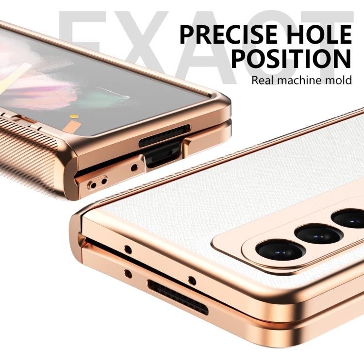 For Samsung Galaxy Z Fold3 5G Electroplated Armor Cross Texture Phone Case(White) - Galaxy Phone Cases by buy2fix | Online Shopping UK | buy2fix