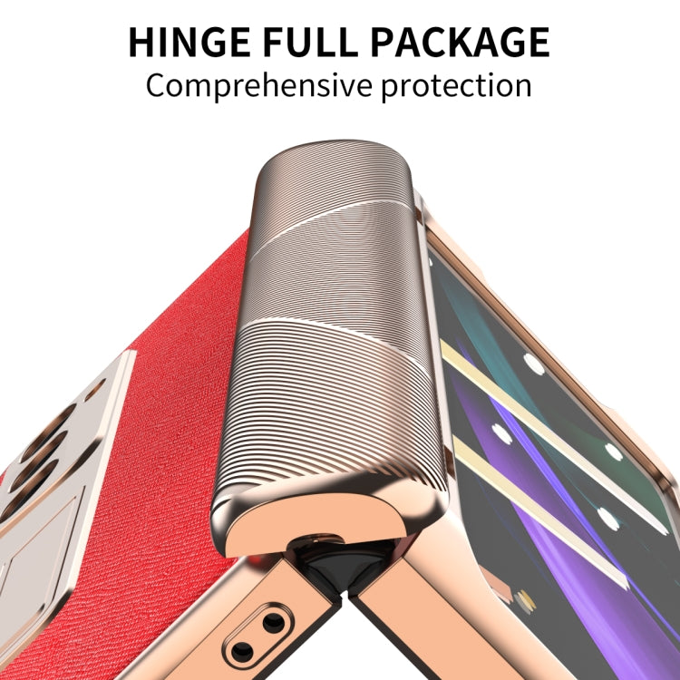 For Samsung Galaxy Z Fold2 5G Electroplated Armor Cross Texture Phone Case(Red) - Galaxy Phone Cases by buy2fix | Online Shopping UK | buy2fix