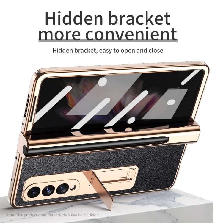 For Samsung Galaxy Z Fold3 5G Electroplated Hinge Pen Slot Lychee Phone Case(Black) - Galaxy Phone Cases by buy2fix | Online Shopping UK | buy2fix