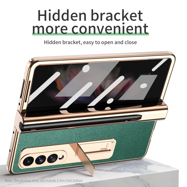 For Samsung Galaxy Z Fold3 5G Electroplated Hinge Pen Slot Lychee Phone Case(Green) - Galaxy Phone Cases by buy2fix | Online Shopping UK | buy2fix