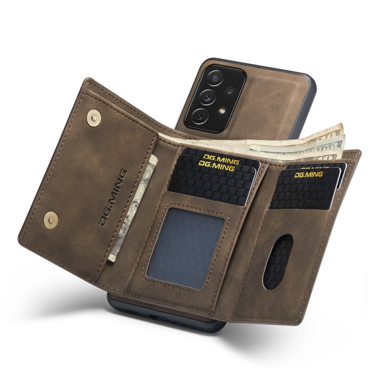 For Samsung Galaxy A33 5G DG.MING M1 Series 3-Fold Multi Card Wallet Phone Case(Coffee) by DG.MING