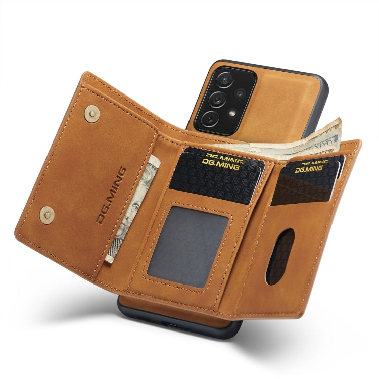 For Samsung Galaxy A73 5G DG.MING M1 Series 3-Fold Multi Card Wallet Phone Case(Brown) by DG.MING