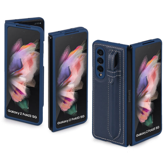 For Samsung Galaxy Z Fold3 5G Top Layer Leather Back Cover Folding Leather Phone Case(Blue) - Galaxy Phone Cases by buy2fix | Online Shopping UK | buy2fix