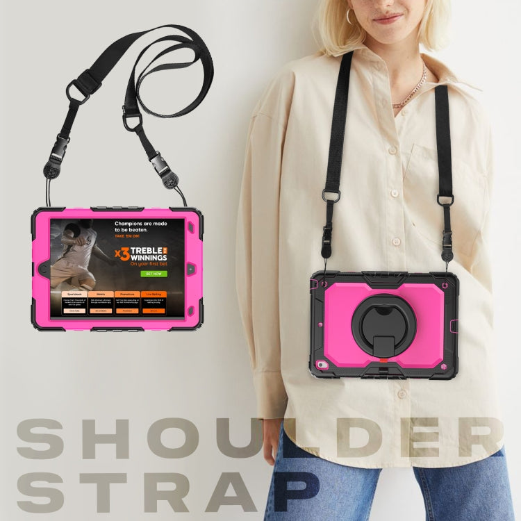 For iPad 10.2 2021 / 2020 / 2019 Silicone + PC Tablet Case with Shoulder Strap(Black+Rose Red) - iPad 10.2 Cases by buy2fix | Online Shopping UK | buy2fix