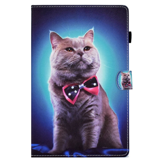 For Samsung Galaxy Tab S6 Lite T610 Sewing Pen Slot Leather Tablet Case(Bow Tie Cat) by buy2fix
