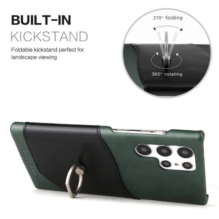 For Samsung Galaxy S22 Ultra 5G Fierre Shann Oil Wax Texture Genuine Leather Back Phone Case with 360 Degree Rotation Holder & Card Slot(Black) - Galaxy S22 Ultra 5G Cases by FIERRE SHANN | Online Shopping UK | buy2fix