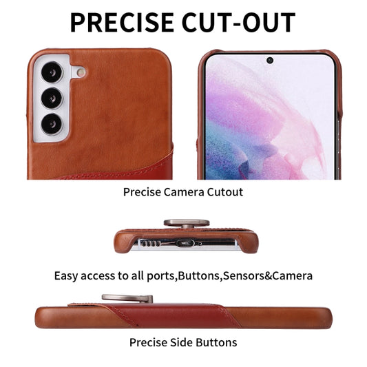 For Samsung Galaxy S22+ 5G Fierre Shann Oil Wax Texture Genuine Leather Back Phone Case with 360 Degree Rotation Holder & Card Slot(Brown) - Galaxy S22+ 5G Cases by FIERRE SHANN | Online Shopping UK | buy2fix