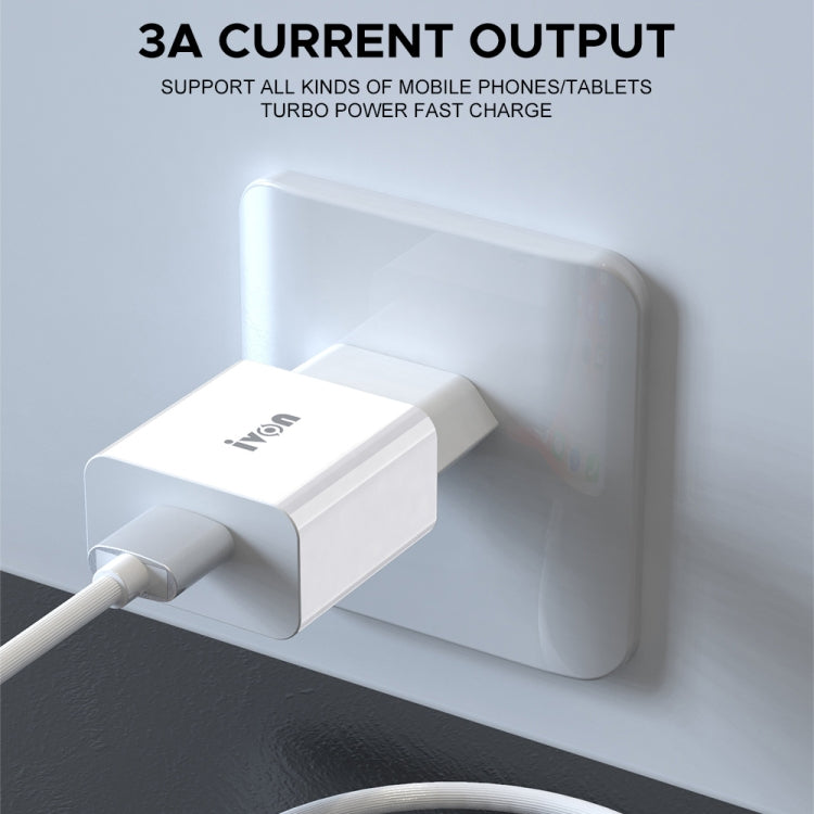 IVON AD-35 2 in 1 18W QC3.0 USB Port Travel Charger + 1m USB to USB-C / Type-C Data Cable Set, EU Plug(White) by IVON