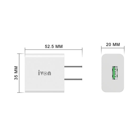 IVON AD-35 2 in 1 18W QC3.0 USB Port Travel Charger + 1m USB to USB-C / Type-C Data Cable Set, US Plug(White) by IVON
