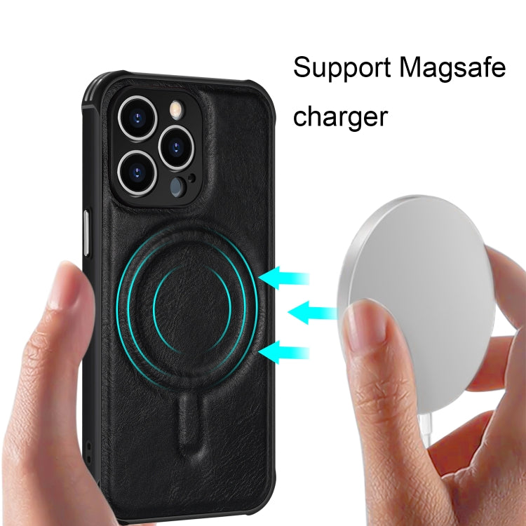 For iPhone 13 Pro Max Crazy Horse Cowhide Leather Magnetic Phone Case (Dark Green) by buy2fix