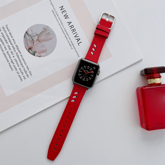 Genuine Leather Nylon Watch Band For Apple Watch Ultra 49mm&Watch Ultra 2 49mm / Series 9&8&7 45mm / SE 3&SE 2&6&SE&5&4 44mm / 3&2&1 42mm(Red) by buy2fix