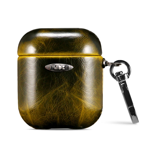 Oil Wax Leather Texture Earphone Protective Case with Hang Buckle For AirPods 1 / 2(Yellow) - For AirPods 1/2 by buy2fix | Online Shopping UK | buy2fix