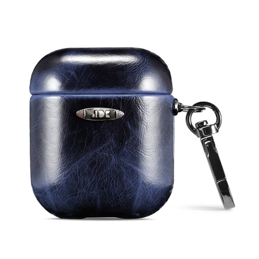 Oil Wax Leather Texture Earphone Protective Case with Hang Buckle For AirPods 1 / 2(Blue) - For AirPods 1/2 by buy2fix | Online Shopping UK | buy2fix