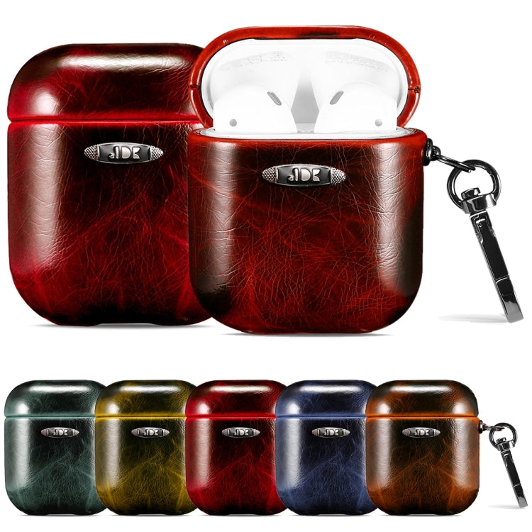 Oil Wax Leather Texture Earphone Protective Case with Hang Buckle For AirPods 1 / 2(Red) - For AirPods 1/2 by buy2fix | Online Shopping UK | buy2fix