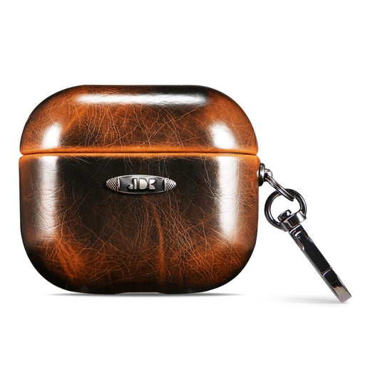 Oil Wax Leather Texture Earphone Protective Case with Hang Buckle For AirPods 3(Brown) - For AirPods 3 by buy2fix | Online Shopping UK | buy2fix