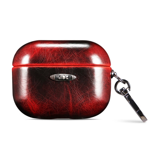 Oil Wax Leather Texture Earphone Protective Case with Hang Buckle For AirPods Pro(Red) - For AirPods 1/2 by buy2fix | Online Shopping UK | buy2fix