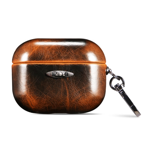 Oil Wax Leather Texture Earphone Protective Case with Hang Buckle For AirPods Pro(Brown) - For AirPods 1/2 by buy2fix | Online Shopping UK | buy2fix