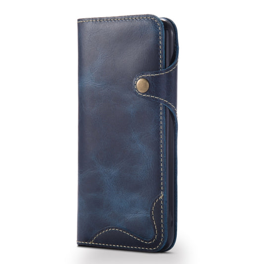 For iPhone 7 / 8 Denior Oil Wax Cowhide Magnetic Button Horizontal Flip Leather Case with Card Slots & Wallet(Dark Blue) - More iPhone Cases by Denior | Online Shopping UK | buy2fix