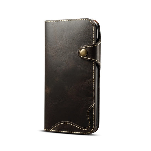 For iPhone XR Denior Oil Wax Cowhide Magnetic Button Horizontal Flip Leather Case with Card Slots & Wallet(Black) - More iPhone Cases by Denior | Online Shopping UK | buy2fix