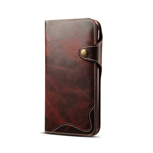 For iPhone XR Denior Oil Wax Cowhide Magnetic Button Horizontal Flip Leather Case with Card Slots & Wallet(Dark Red) - More iPhone Cases by Denior | Online Shopping UK | buy2fix
