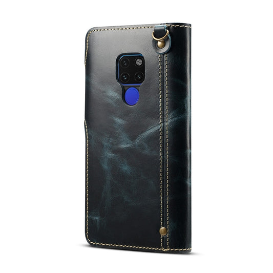 For Huawei Mate 20 Denior Oil Wax Cowhide Magnetic Button Horizontal Flip Leather Case with Card Slots & Wallet(Dark Blue) - Huawei Cases by Denior | Online Shopping UK | buy2fix