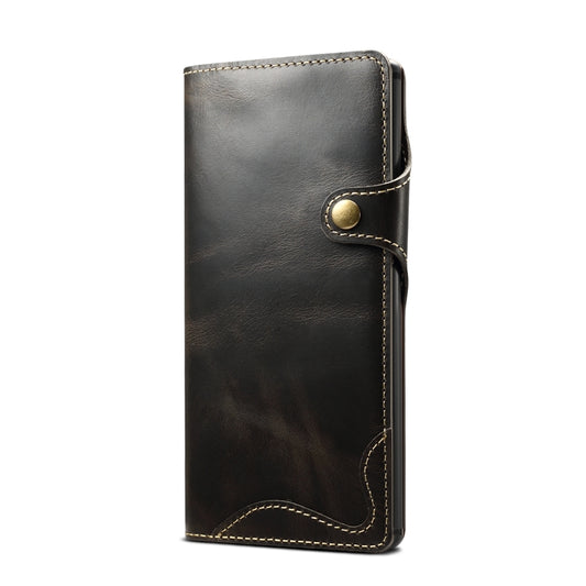 For Galaxy Note 10 Plus Denior Oil Wax Cowhide Magnetic Button Horizontal Flip Leather Case with Card Slots & Wallet(Black) - Galaxy Phone Cases by Denior | Online Shopping UK | buy2fix