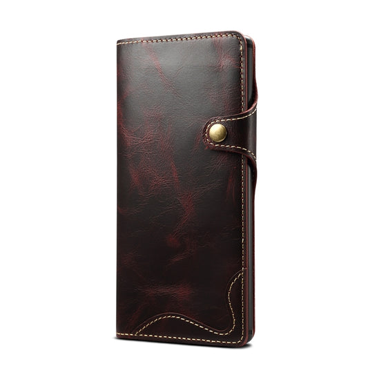 For Galaxy Note 10 Plus Denior Oil Wax Cowhide Magnetic Button Horizontal Flip Leather Case with Card Slots & Wallet(Dark Red) - Galaxy Phone Cases by Denior | Online Shopping UK | buy2fix