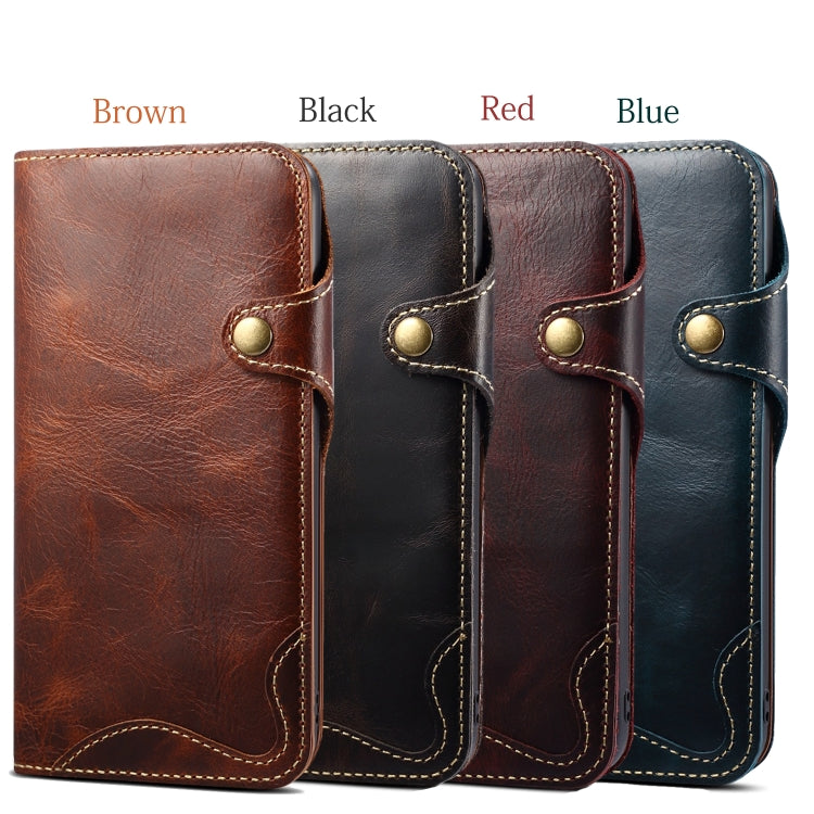 For iPhone 11 Denior Oil Wax Cowhide Magnetic Button Horizontal Flip Leather Case with Card Slots & Wallet(Brown) - iPhone 11 Cases by Denior | Online Shopping UK | buy2fix