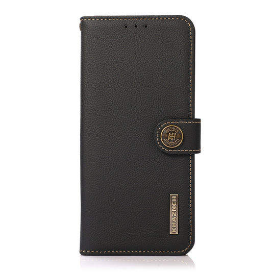 For Motorola Moto G22 KHAZNEH Custer Genuine Leather RFID Phone Case(Black) - Motorola Cases by buy2fix | Online Shopping UK | buy2fix