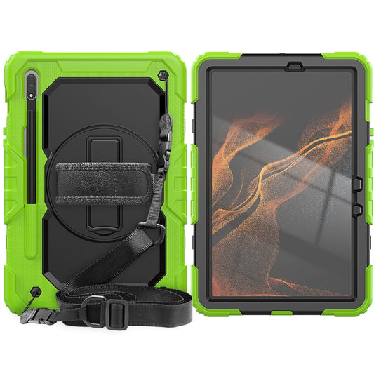 For Samsung Galaxy Tab S8 11 inch SM-X700 Silicone + PC Tablet Case with Shoulder Strap(Yellow Green+Black) by buy2fix