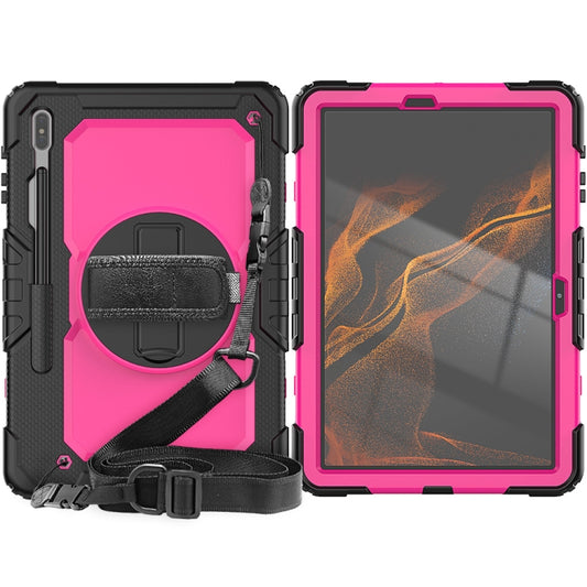 For Samsung Galaxy Tab S8+ 12.4 inch SM-X800 Silicone + PC Tablet Case with Shoulder Strap(Black+Rose Red) by buy2fix