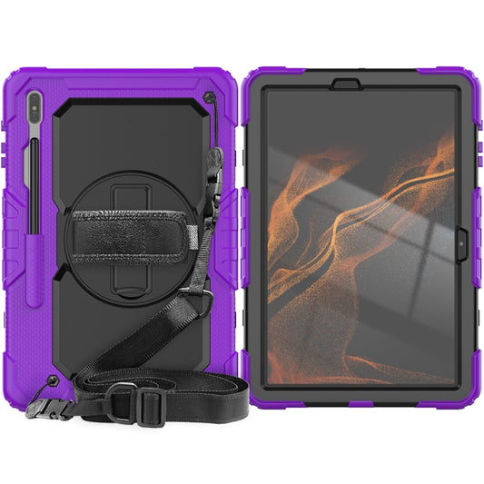 For Samsung Galaxy Tab S8+ 12.4 inch SM-X800 Silicone + PC Tablet Case with Shoulder Strap(Purple+Black) by buy2fix