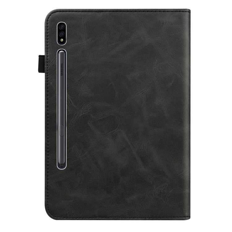 For Samsung Galaxy Tab S7 T870/T875/T876B Solid Color Embossed Striped Leather Tablet Case(Black) - Galaxy Tab S7 by buy2fix | Online Shopping UK | buy2fix