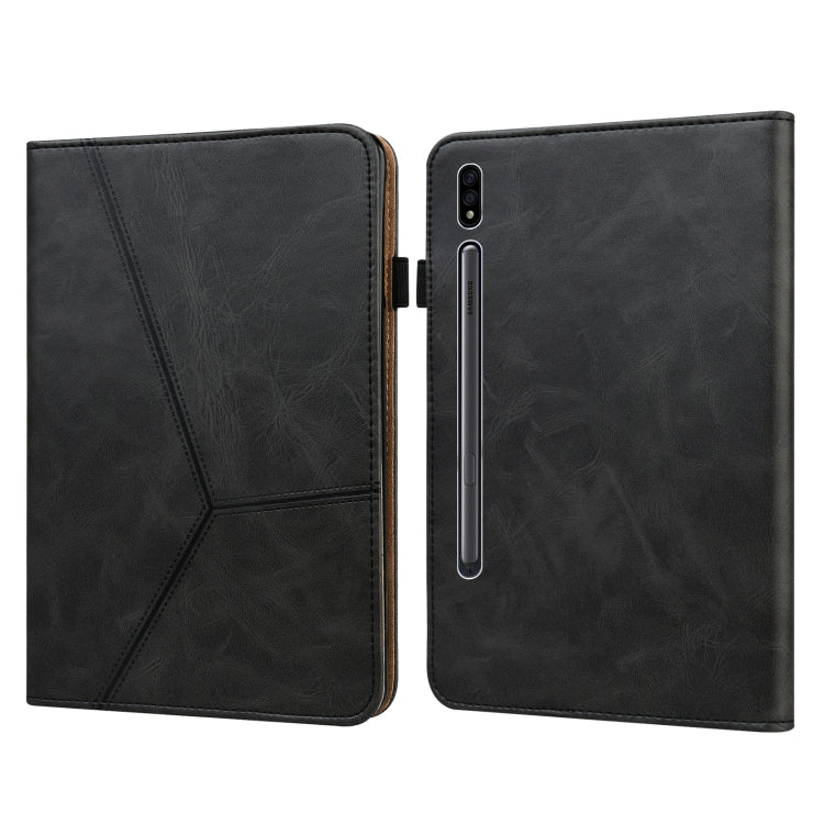 For Samsung Galaxy Tab S7+ T970 / S7 FE T730 Solid Color Embossed Striped Leather Tablet Case(Black) - Tab S7+ T970 / T976B by buy2fix | Online Shopping UK | buy2fix