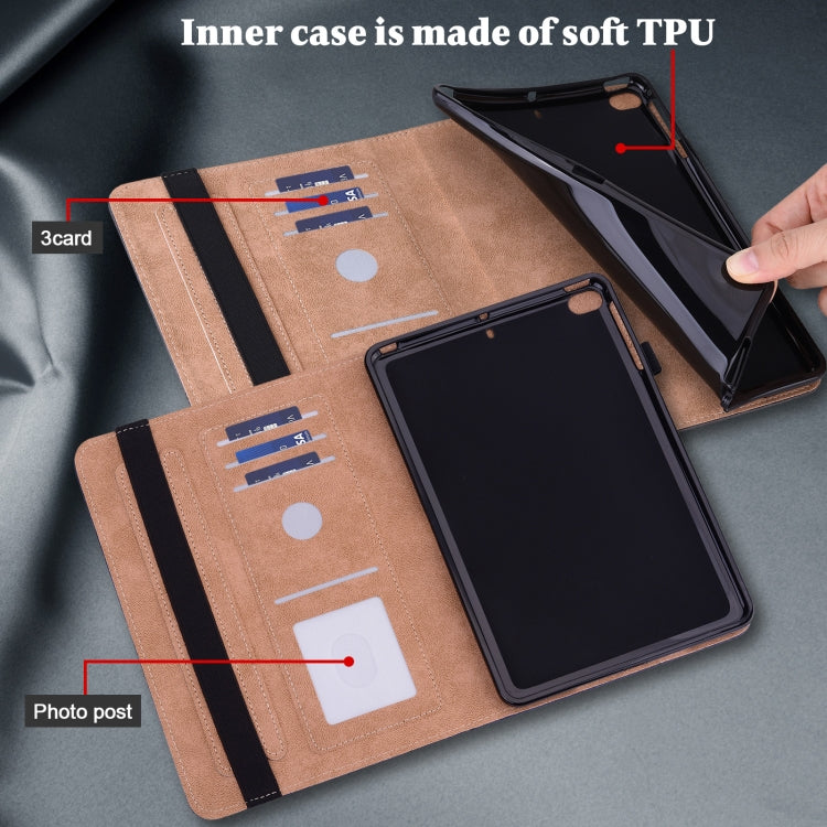 For Samsung Galaxy Tab S7+ T970 / S7 FE T730 Solid Color Embossed Striped Leather Tablet Case(Black) - Tab S7+ T970 / T976B by buy2fix | Online Shopping UK | buy2fix