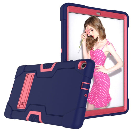 For Galaxy Tab A 10.1 (2019) T510 Contrast Color Silicone + PC Combination Case with Holder(Navy Blue + Rose Red) - Tab A 10.1 (2019) T510 / T515 by buy2fix | Online Shopping UK | buy2fix