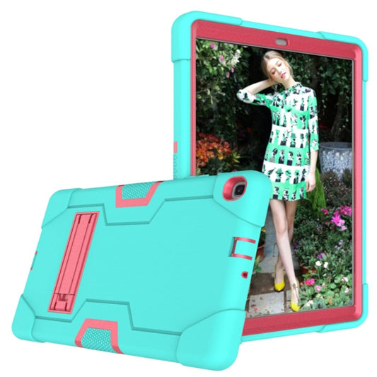 For Galaxy Tab A 10.1 (2019) T510 Contrast Color Silicone + PC Combination Case with Holder(Aqua + Rose Red) - Tab A 10.1 (2019) T510 / T515 by buy2fix | Online Shopping UK | buy2fix